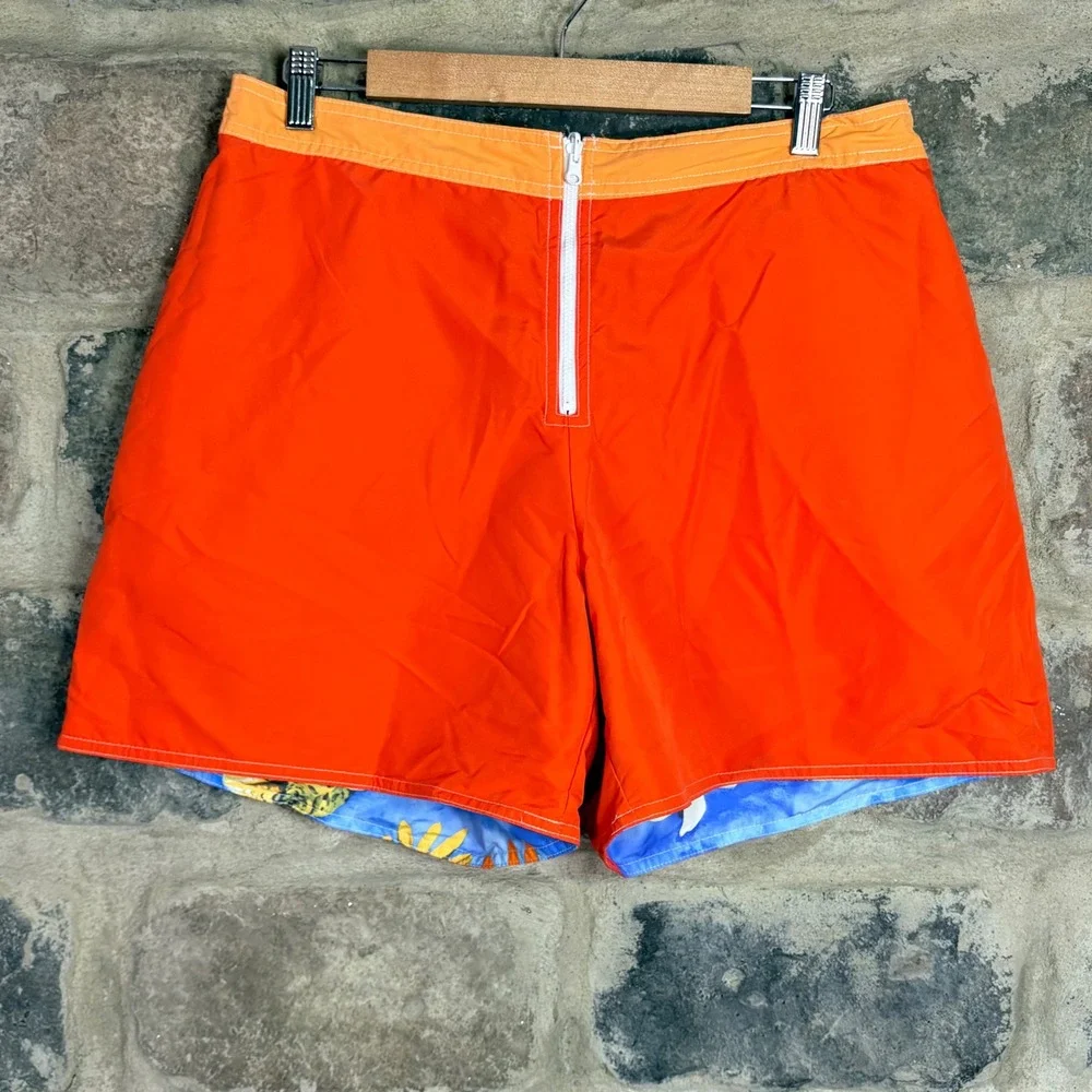 Catalina Reversible Board Shorts Women's Large 12/14 Blue Tropical Floral Orange